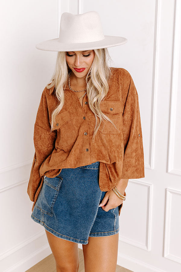 Long Way Home Faux Suede Button Up