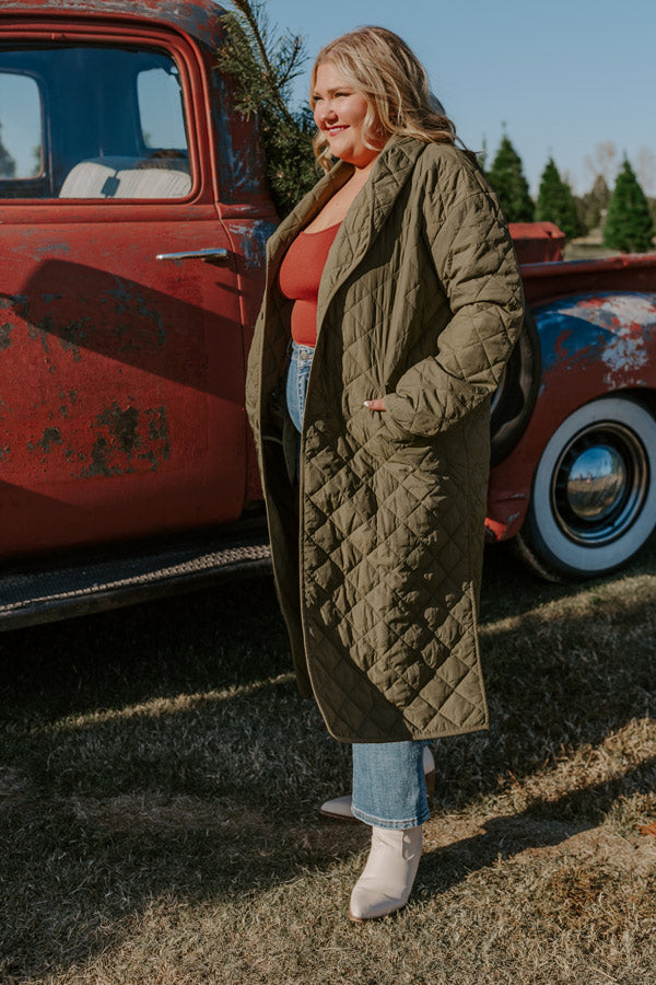Chilly Wind Quilted Coat in Sage Curves