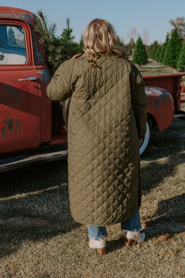 Chilly Wind Quilted Coat in Sage Curves