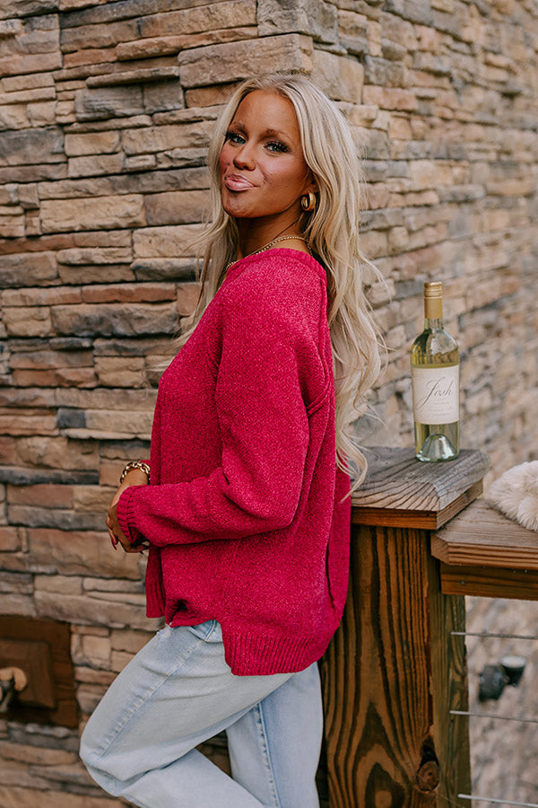 Fall Gratitude Chenille Knit Sweater In Red