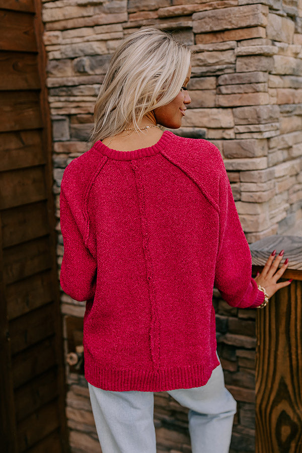 Fall Gratitude Chenille Knit Sweater In Red