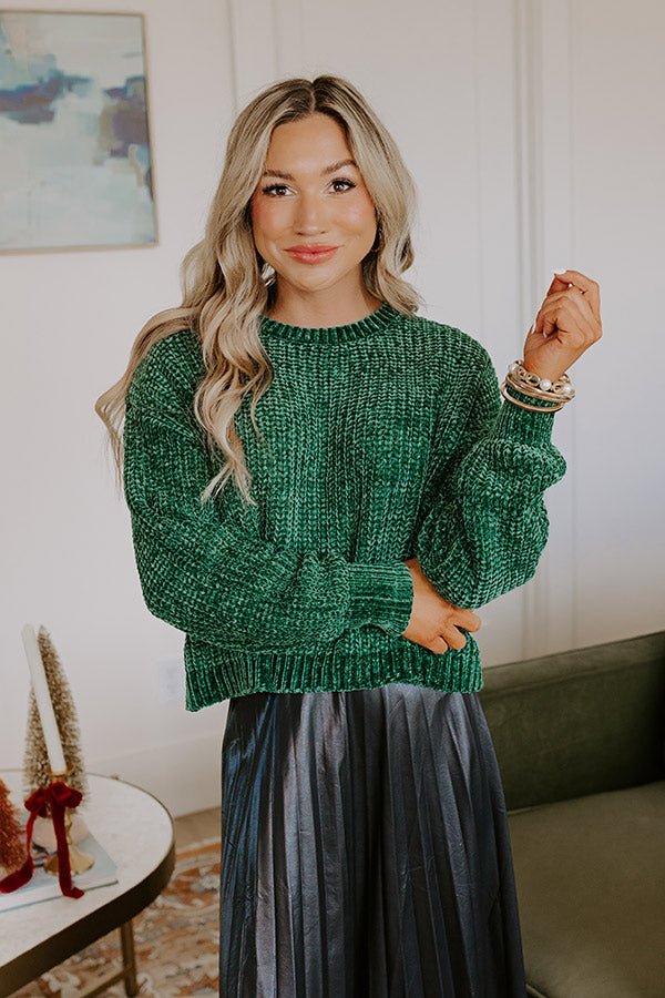 Fall Sentiments Chenille Sweater In Green