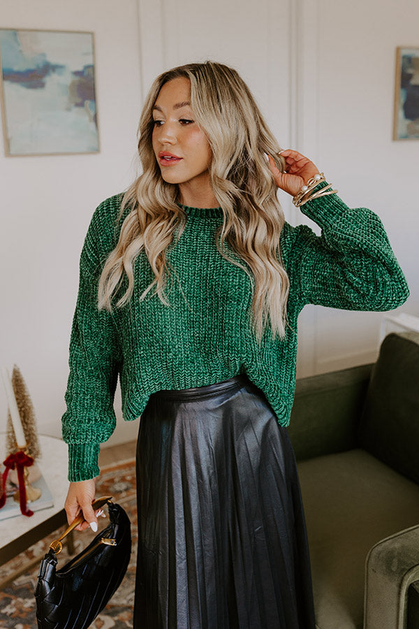 Fall Sentiments Chenille Sweater In Green