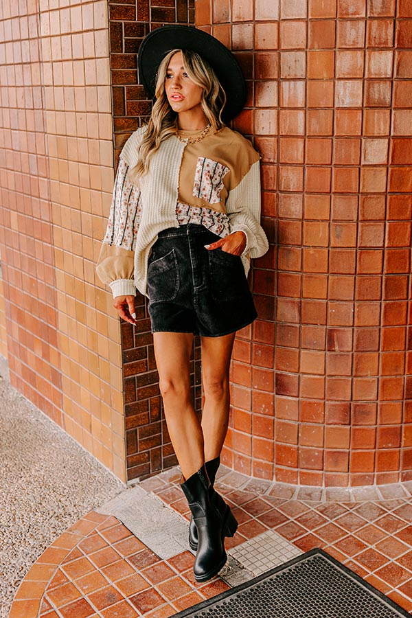 The Stevie High Waist Corduroy Shorts in Vintage Black