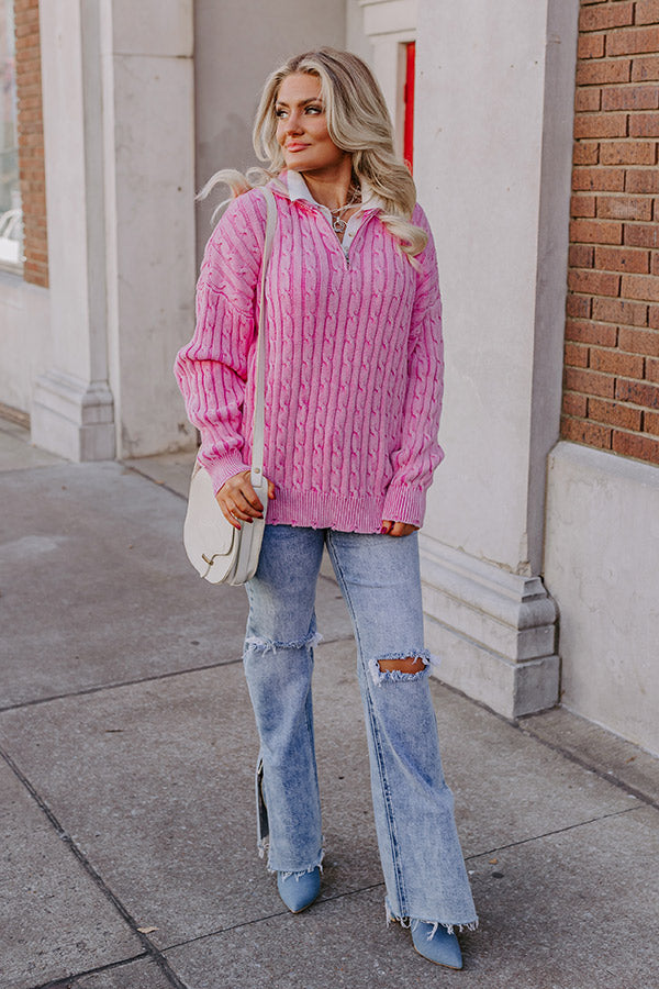 Sunday in St. Cloud Cable Knit Sweater in Pink