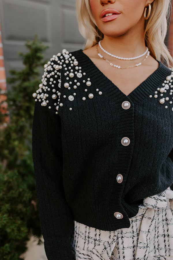 Late Night Gathering Embellished Cardigan In Black