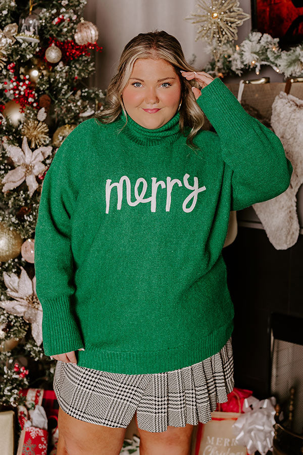 Merry Turtle Neck Sweater In Green Curves