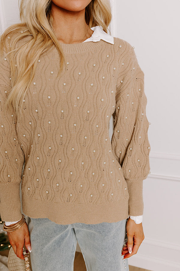 Chilly Wind Embellished Knit Sweater In Taupe