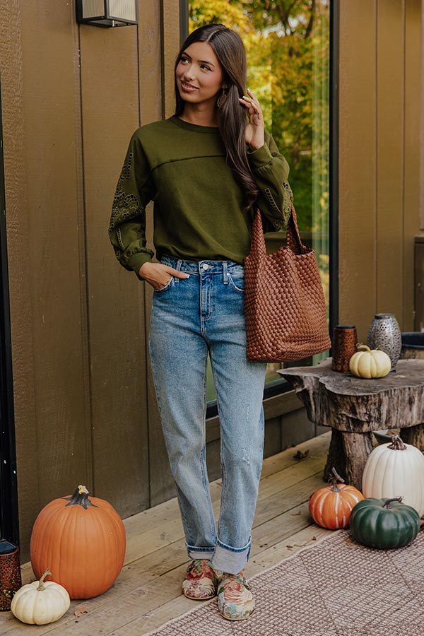 Ojai Afternoon Embroidered Top In Olive Image - 2
