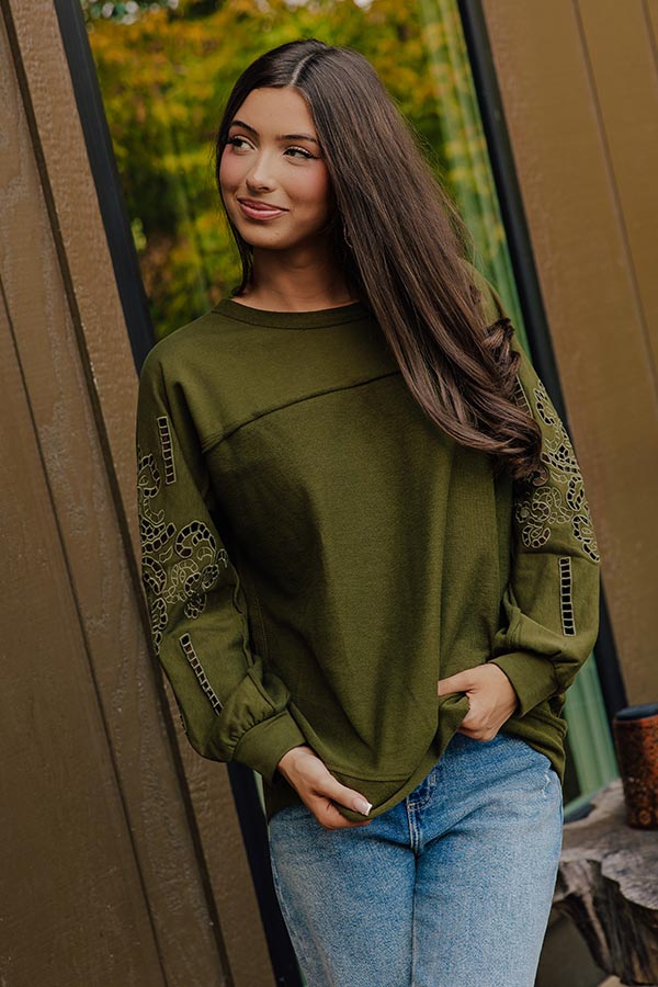 Ojai Afternoon Embroidered Top In Olive
