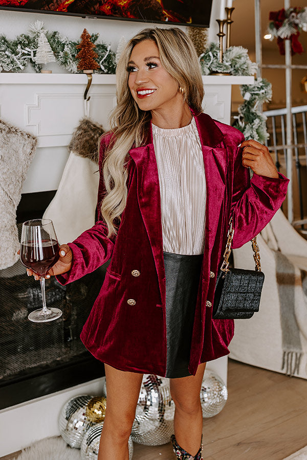 Luxe Lane Velvet Blazer In Wine