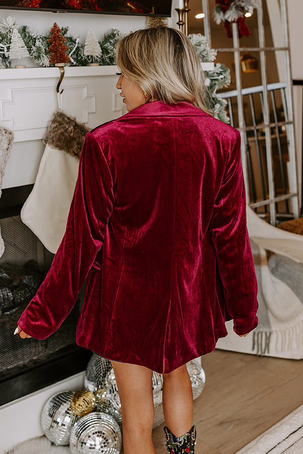 Luxe Lane Velvet Blazer In Wine