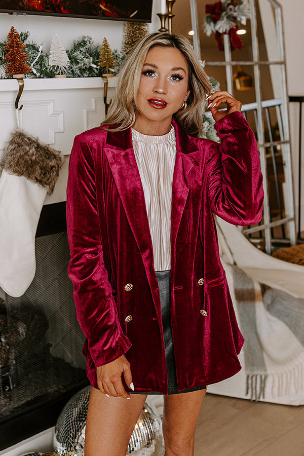 Luxe Lane Velvet Blazer In Wine