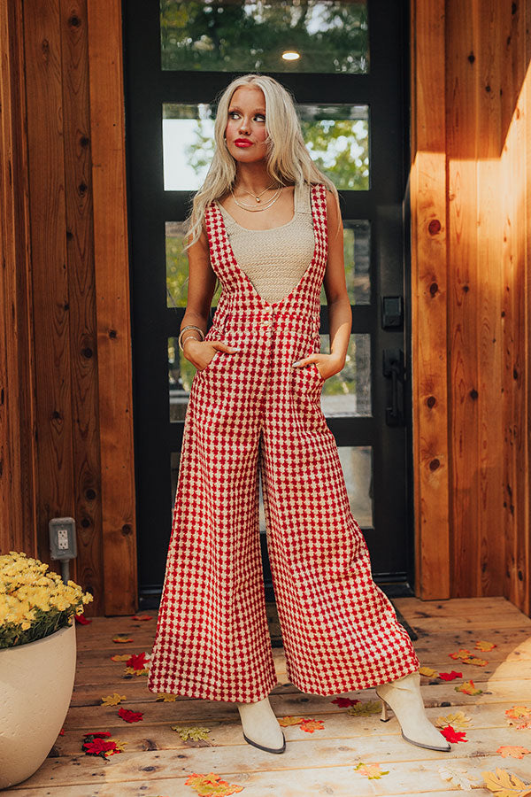 Dreaming Of Soho Houndstooth Jumpsuit In Crimson