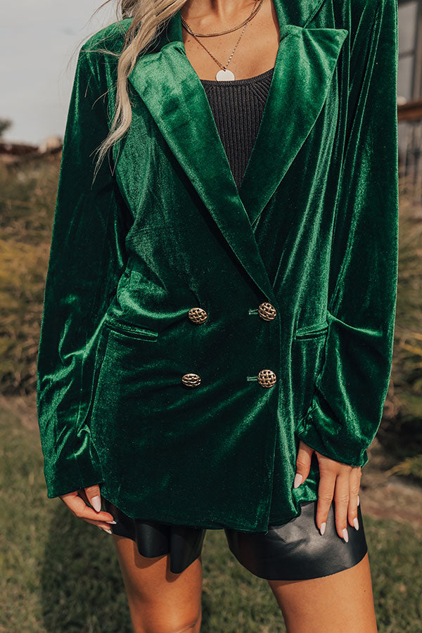 Luxe Lane Velvet Blazer In Hunter Green