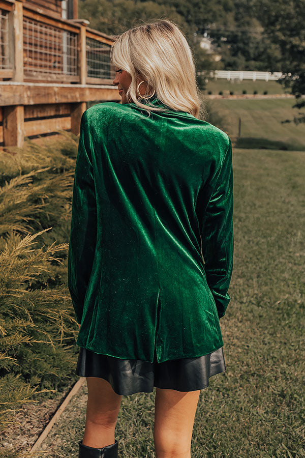 Luxe Lane Velvet Blazer In Hunter Green