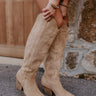 The Jessica Faux Suede Knee High Cowboy Boot in Iced Latte iced latte The Jessica Faux Suede Knee High Cowboy Boot in Iced Latte 