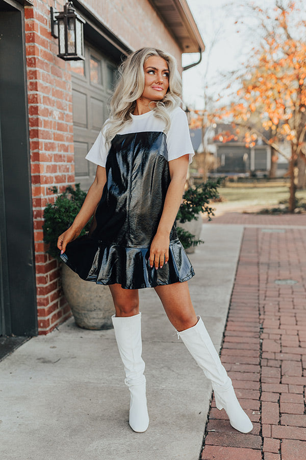 Dare To Dream Faux Leather Mini Dress In Black Dare To Dream Faux Leather Mini Dress In Black