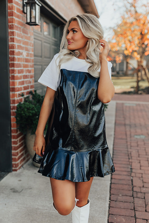 Dare To Dream Faux Leather Mini Dress In Black Dare To Dream Faux Leather Mini Dress In Black