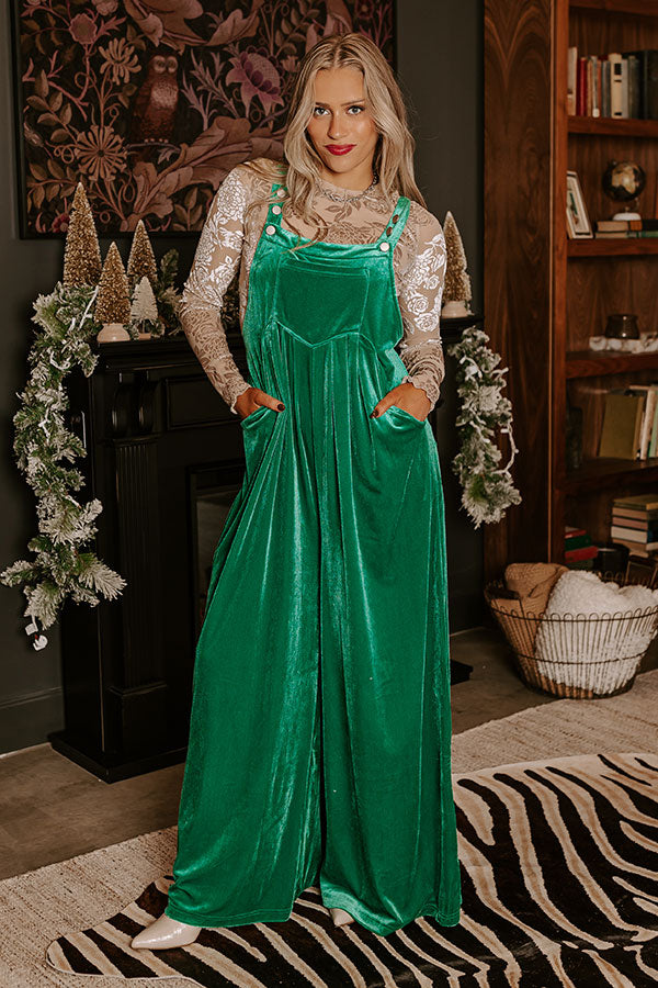 Evergreen State Of Mind Velvet Jumpsuit In Green