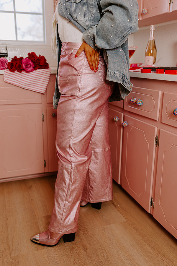 The Raleigh High Waist Metallic Pants In Pink Curves • Impressions Online  Boutique