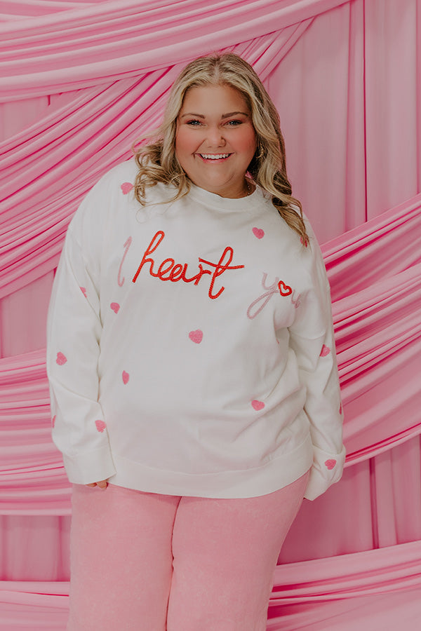 I Heart You Embroidered Sweater Curves