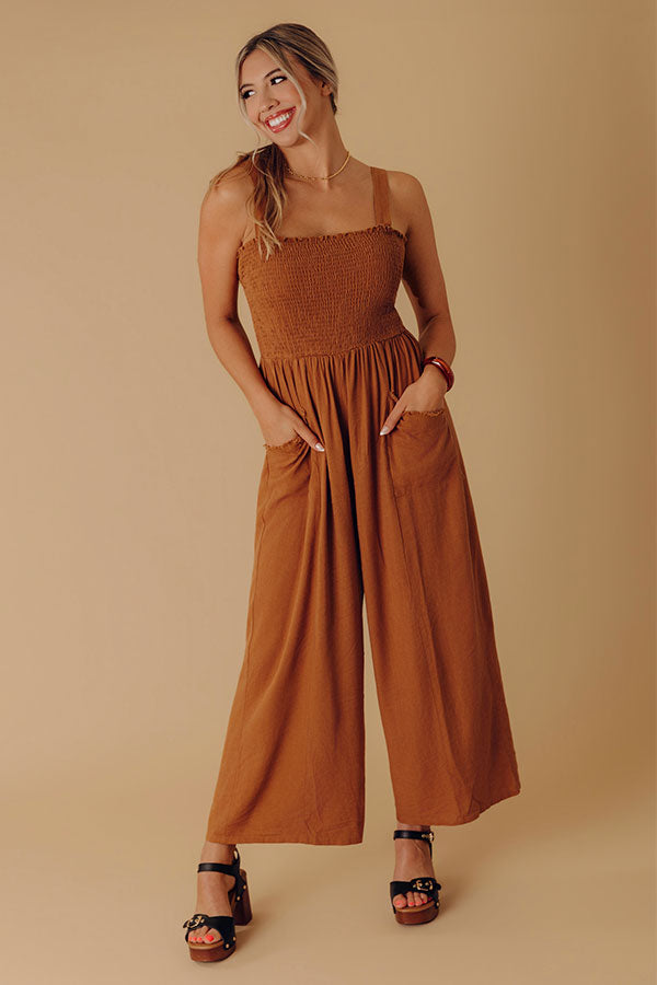 Gather The Courage Smocked Jumpsuit In Chocolate Image - 2