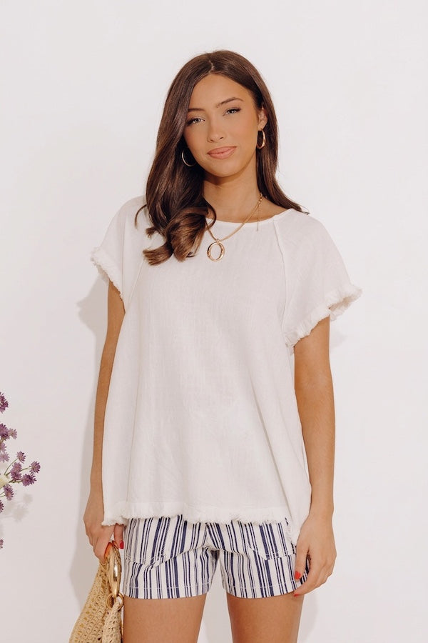 Open Book Frayed Shift Top In Ivory Image - 2
