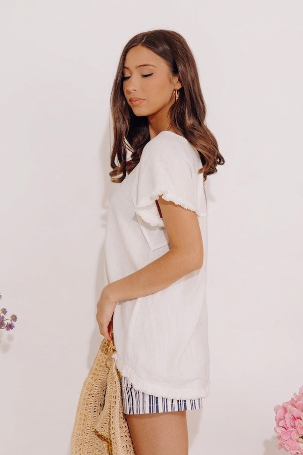 Open Book Frayed Shift Top In Ivory Image - 3