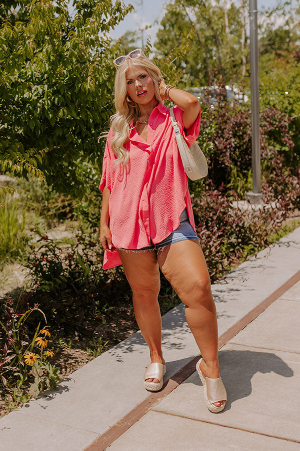 Destined For Decadence Button Up In Coral Curves