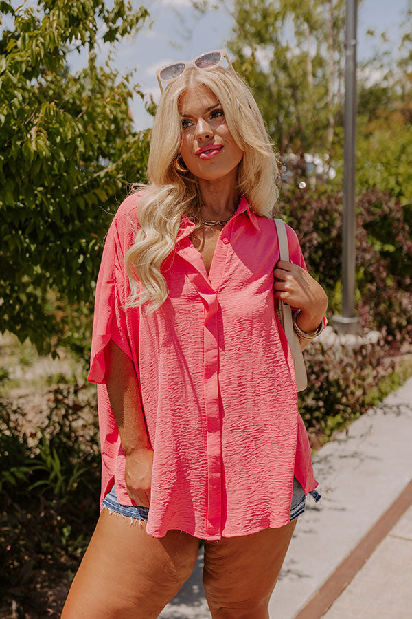 Destined For Decadence Button Up In Coral Curves