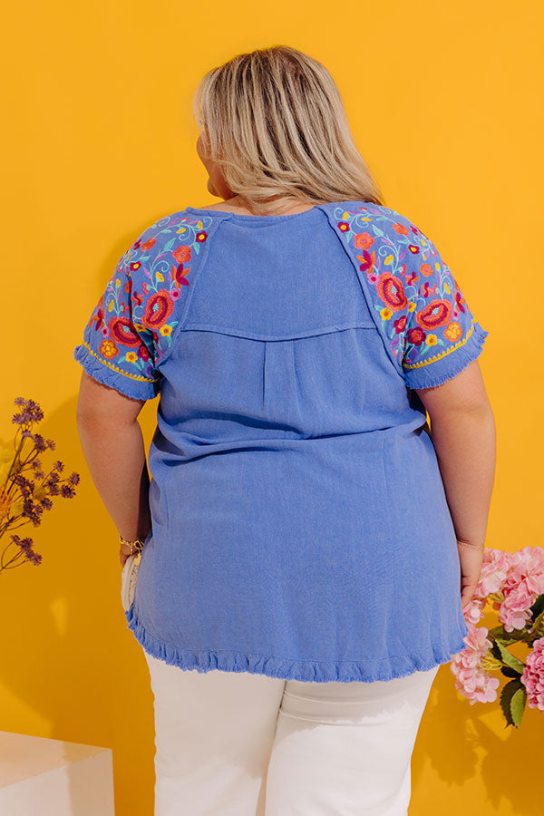 Loving The Sun Embroidered Top In Airy Blue Curves Image - 3