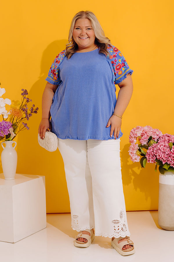 Loving The Sun Embroidered Top In Airy Blue Curves Image - 4