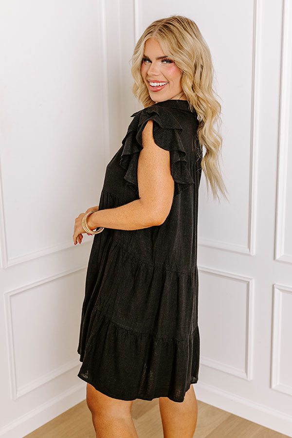 Newsworthy Style Linen-Blend Babydoll Dress In Black Curves