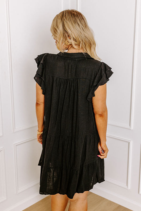 Newsworthy Style Linen-Blend Babydoll Dress In Black Curves