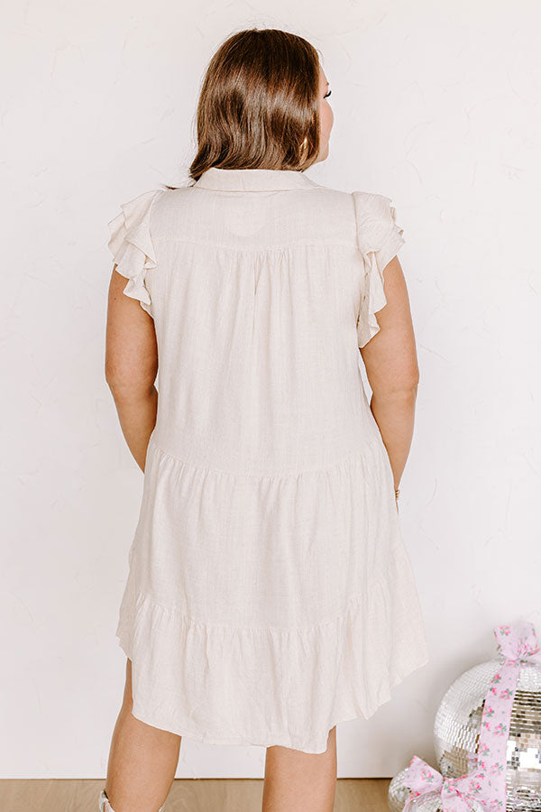 Newsworthy Style Linen-Blend Babydoll Dress In Stone Curves
