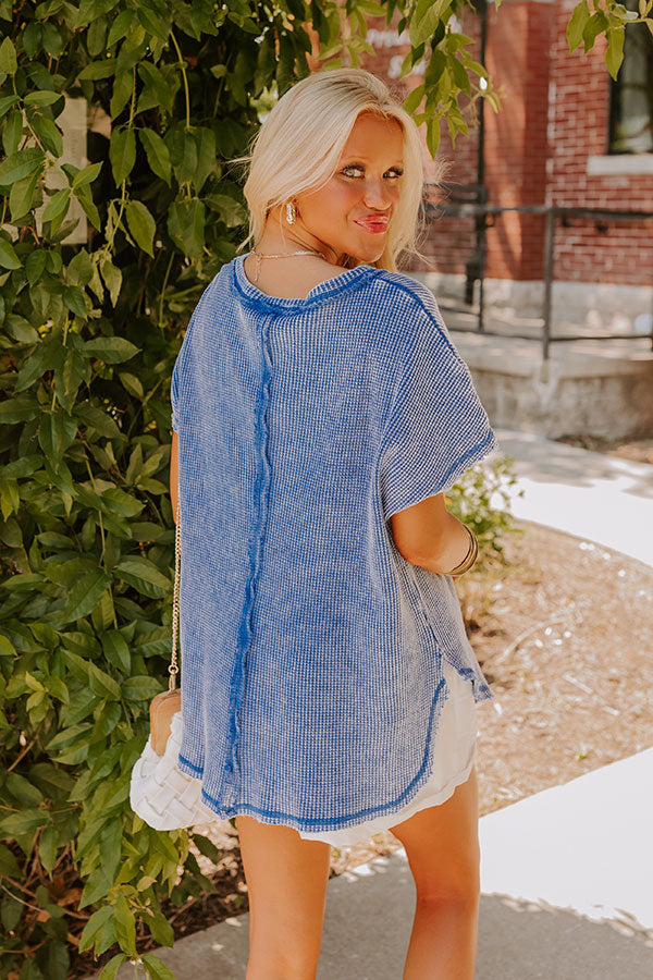 Visions Of You Waffle Knit Top In Blue