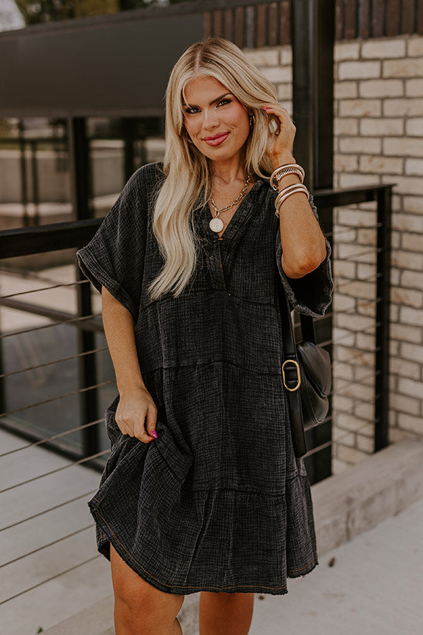 Across The World Mineral Wash Mini Dress In Vintage Black Curves