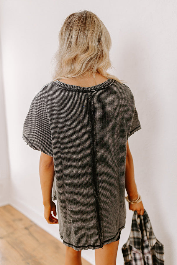 Visions Of You Waffle Knit Top In Vintage Black