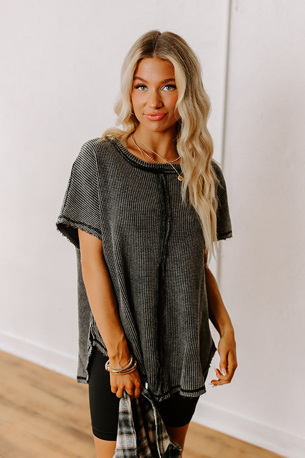 Visions Of You Waffle Knit Top In Vintage Black