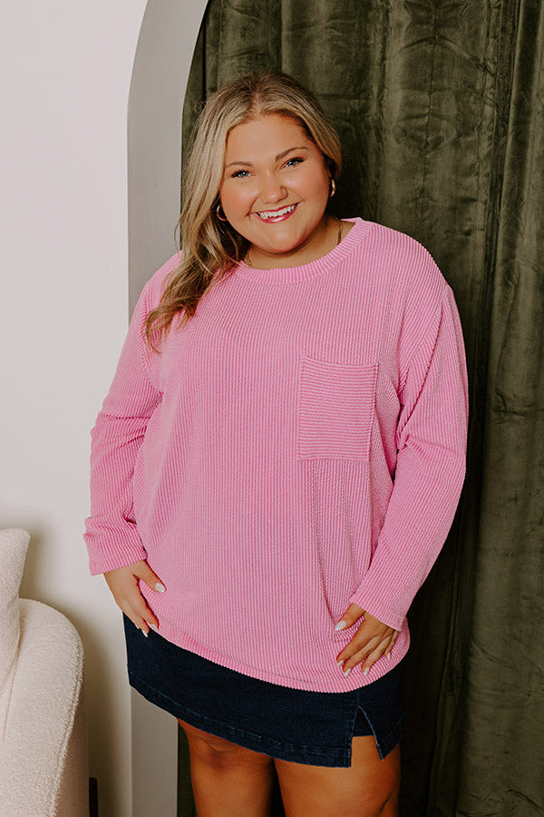 Casual Outing Ribbed Top in Pink Curves