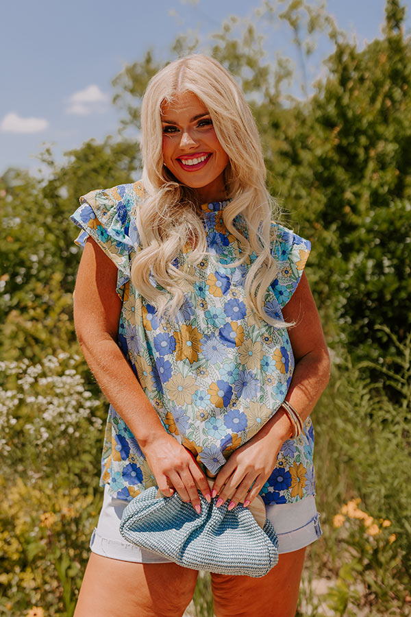 Floral Galore Shift Top In Blue Curves