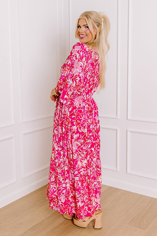 Blossom Breeze Floral Maxi In Hot Pink Curves