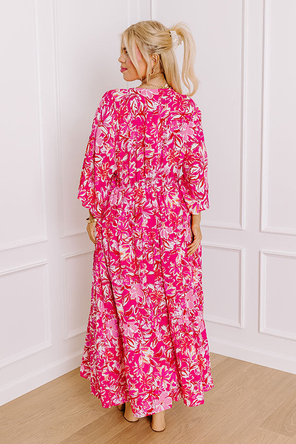 Blossom Breeze Floral Maxi In Hot Pink Curves