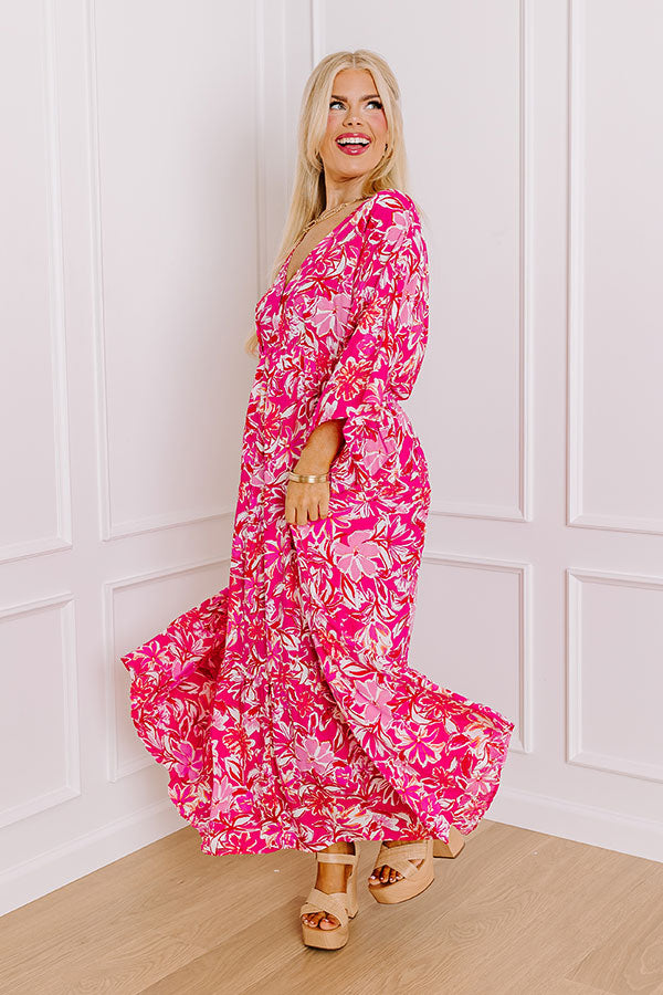 Blossom Breeze Floral Maxi In Hot Pink Curves