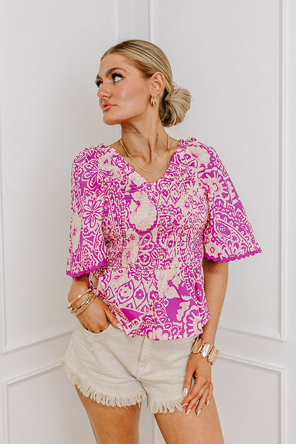 Flirty Forecast Smocked Top In Fuchsia