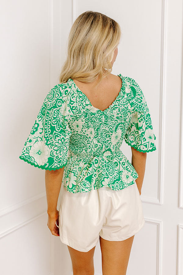 Flirty Forecast Smocked Top In Kelly Green