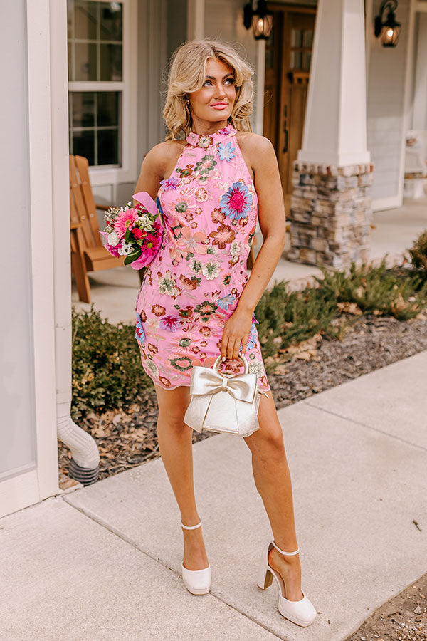 Exclusive Party Embroidered Mini Dress In Pink Exclusive Party Embroidered Mini Dress In Pink