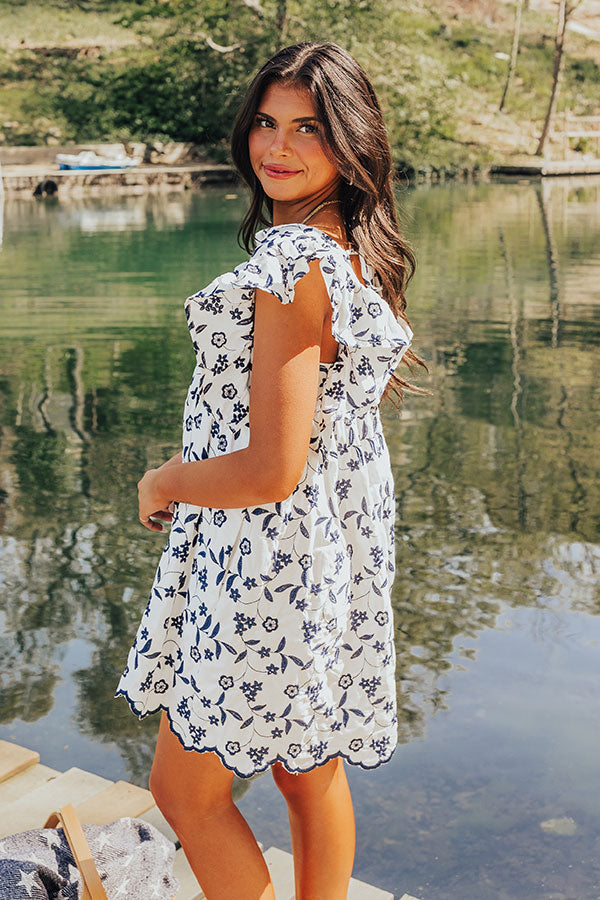 Ready For Vacay Embroidered Babydoll Dress in Navy