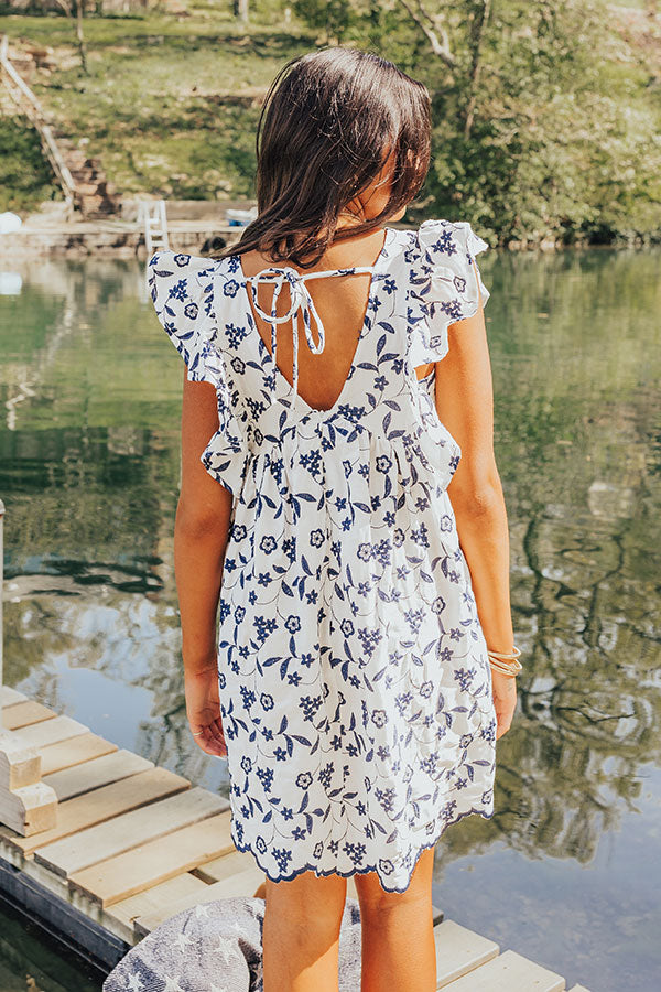 Ready For Vacay Embroidered Babydoll Dress in Navy